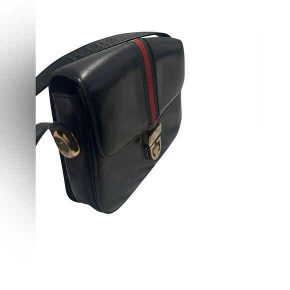 Gucci black leather web accent and gold GG lock shoulder - Picture 14 of 16